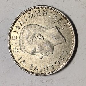 British 1944 Two Shilling Silver Coin and 1940 One Penny Coin Vintage